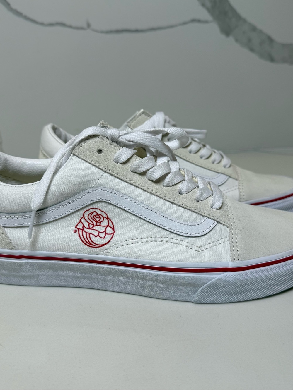 Vans Old Skool Rose Floral Canvas Women's‎ 10.5 Mens 9 Sneakers White cream FLAW